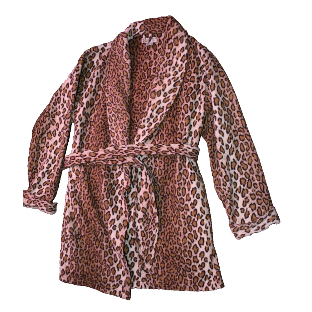 VTG Y2K Intimates By Rag Leopard Print Short Robe w/Pockets & Belt | Medium